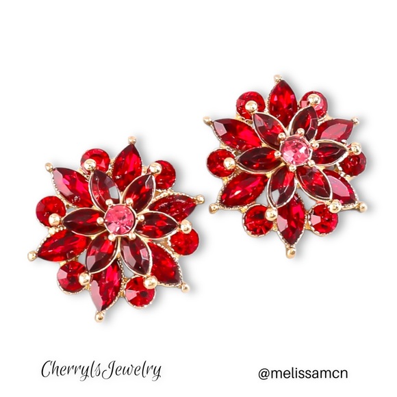 Prom Pageant Bridal Jewelry - Show Stopping Red Crystal & Enamel Stud Earrings